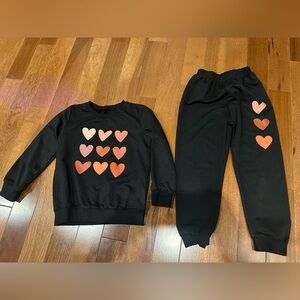 Kids Black Heart Print Tracksuit